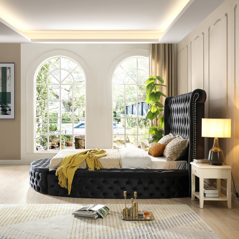 House of Hampton House of Hampton Elizabeth Upholstered Round Storage King Bed In Grey